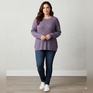 Kim Rogers 2xl Purple Cable Knit Women's Sweater 100% Cotton